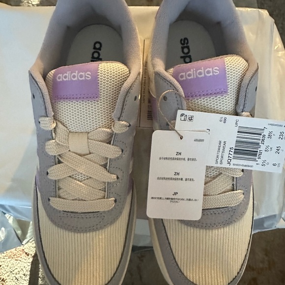 Adidas Breakbase J white, light gray, purple colorway 6.5 Y - Picture 1 of 7
